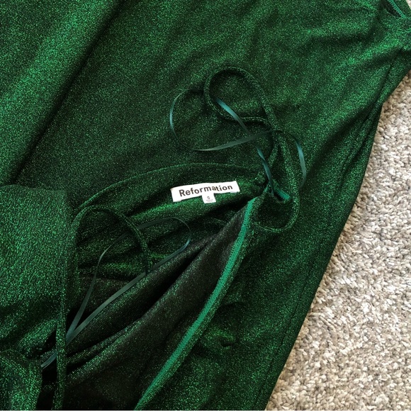 NWT Reformation Breslin Midi Dress - Emerald Sparkle Knit Stretchy Holiday - Picture 6 of 9